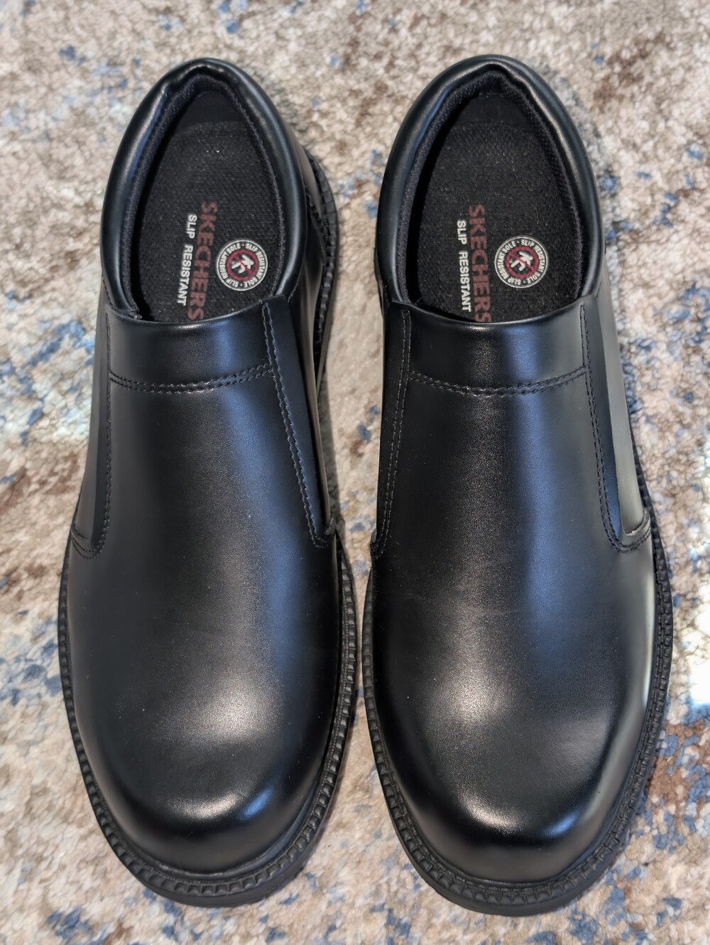 Skechers Black Leather Slip Resistant Slip On Loafers New Without Tags